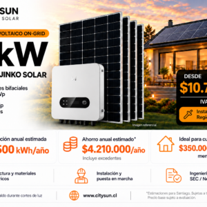 Kit solar on-grid GoodWe 10 kW con 20 paneles Jinko de 590 W e instalación en Región Metropolitana