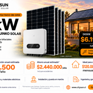 Kit solar on-grid GoodWe 5 kW con 12 paneles Jinko de 590 W e instalación en Región Metropolitana