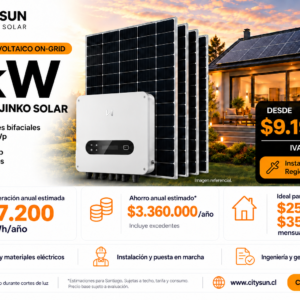 Kit solar on-grid GoodWe 8 kW con 16 paneles Jinko de 590 W e instalación en Región Metropolitana