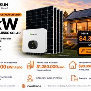 Kit solar on-grid Growatt 3 kW con 6 paneles Jinko de 590 W e instalación en Región Metropolitana