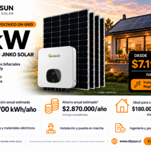 Kit solar on-grid Growatt 6 kW con 14 paneles Jinko de 590 W e instalación en Región Metropolitana