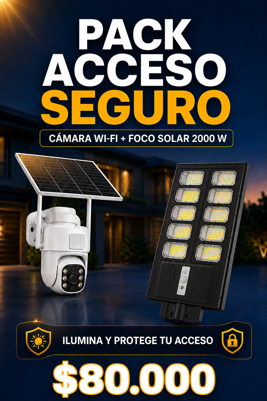 Pack Acceso Seguro con cámara Wi-Fi y foco solar