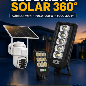 Pack Seguridad Solar 360 con cámara Wi-Fi, foco solar 1000 W y foco solar 300 W